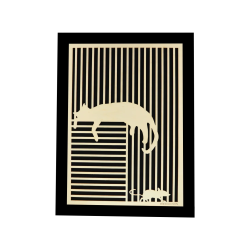 Tableau cadre personnalisable d’un chat avec souris en bois découpé et gravé vue de face avec cadre Woodillusion