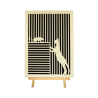 Customizable wall art frame of a cat with mouse in cut and engraved wood front view with easel Woodillusion