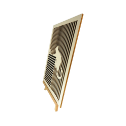 Customizable wall art frame of a cat with mouse in cut and engraved wood side view with easel Woodillusion