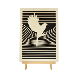 Tableau cadre personnalisable d'une colombe en bois découpé et gravé vue de face avec chevalet Woodillusion