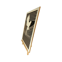 Customizable wall art frame of a dove in cut and engraved wood side view with easel Woodillusion
