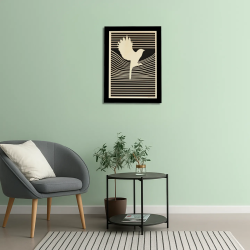 Waiting room view with a customizable wall art frame of a dove in cut and engraved wood front view Woodillusion