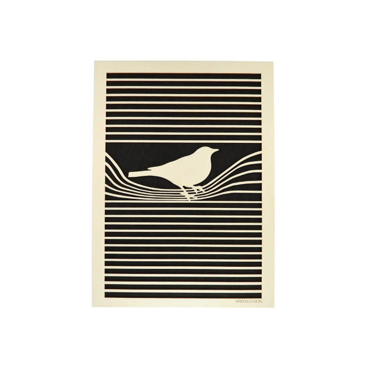 Customizable wall art frame of a bird in cut and engraved wood front view Woodillusion