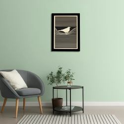 Waiting room view with a customizable wall art frame of a bird in cut and engraved wood front view Woodillusion