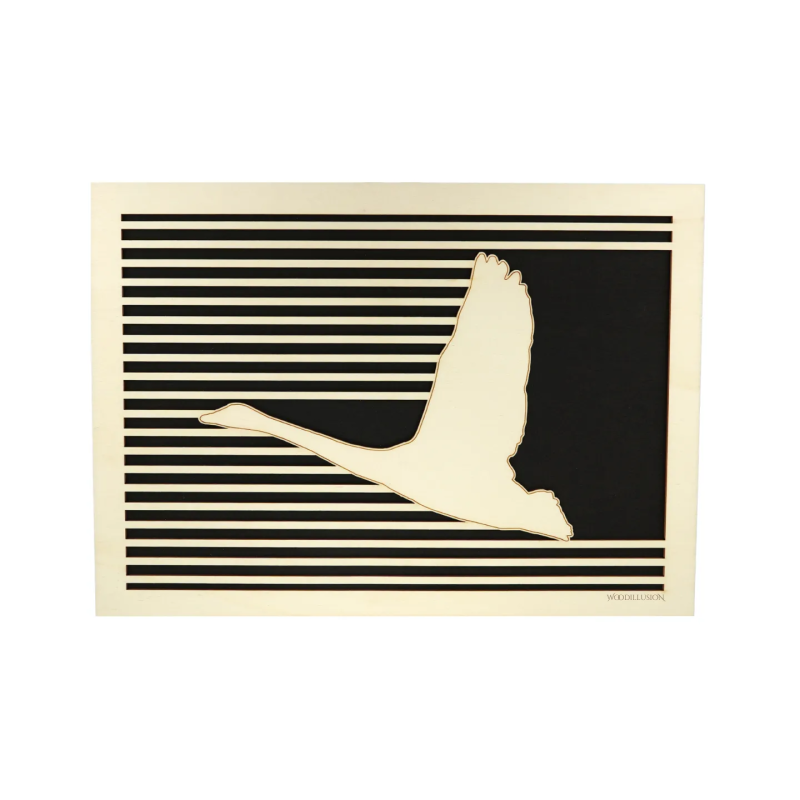 Tableau cadre personnalisable d’une grue en bois découpé et gravé vue de face Woodillusion