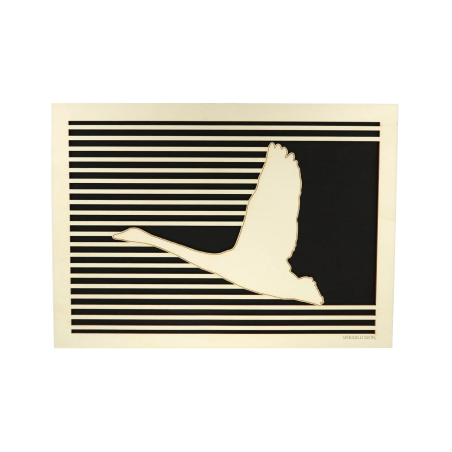 Customizable wall art frame of a crane in cut and engraved wood front view Woodillusion