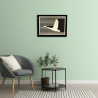 Waiting room view with a customizable wall art frame of a crane in cut and engraved wood front view Woodillusion