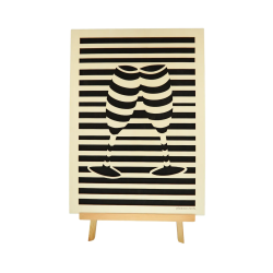 Customizable wall art frame of champagne glasses in cut and engraved wood front view with easel Woodillusion
