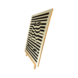 Customizable wall art frame of champagne glasses in cut and engraved wood side view with easel Woodillusion