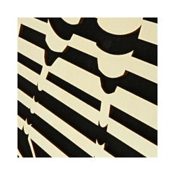 Zoom on a customizable wall art frame of champagne glasses in cut and engraved wood side view Woodillusion