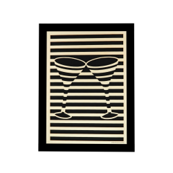 Customizable wall art frame of cocktail glasses in cut and engraved wood front view with frame Woodillusion