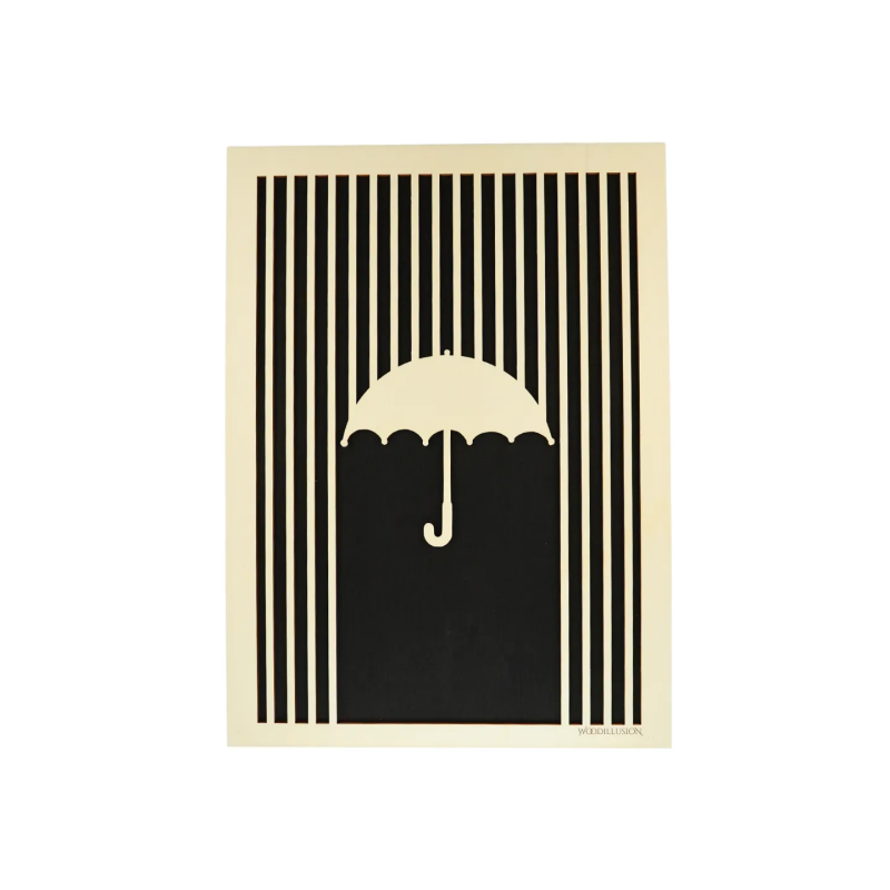 Customizable wall art frame of an umbrella in cut and engraved wood front view Woodillusion