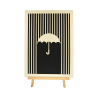Tableau cadre personnalisable d’un parapluie en bois découpé et gravé vue de face avec chevalet Woodillusion