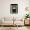 Living room view with a customizable wall art frame of an umbrella in cut and engraved wood front view with frame Woodillusion