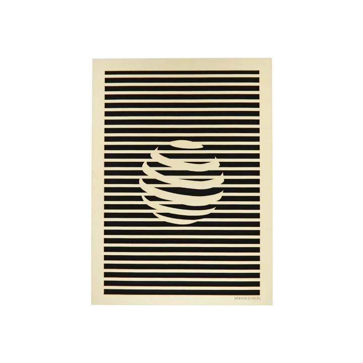 Customizable wall art frame of a sphere in cut and engraved wood front view Woodillusion