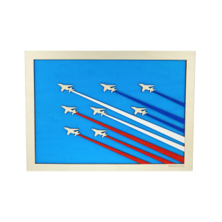 Customizable wall art frame of aerial aerobatics in cut and engraved wood front view Woodillusion