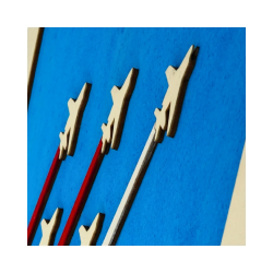 Zoom on a customizable wall art frame of aerial aerobatics in cut and engraved wood side view with easel Woodillusion