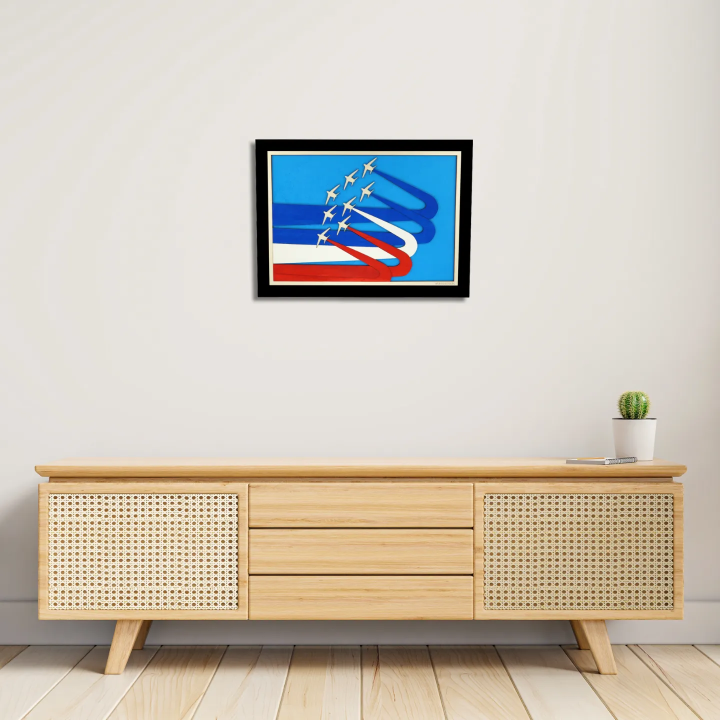 Vue d’une entrée avec un tableau cadre personnalisable de voltige aérienne en bois découpé et gravé