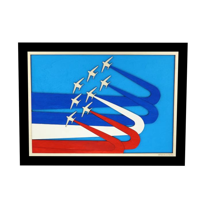 Tableau cadre personnalisable de voltige aérienne en bois découpé et gravé