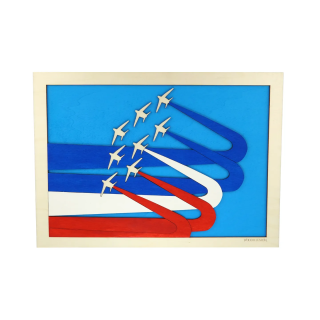 Customizable wall art frame of aerial aerobatics in cut and engraved wood