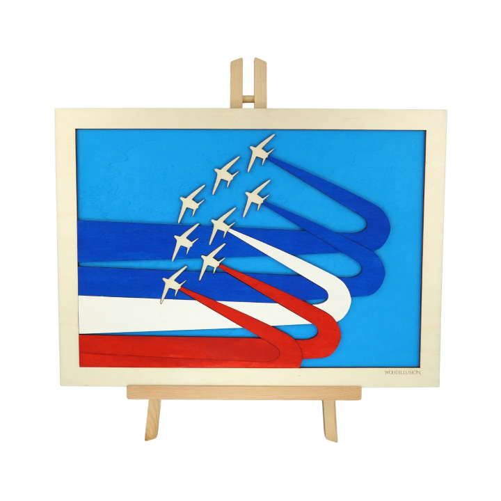 Tableau cadre personnalisable de voltige aérienne en bois découpé et gravé