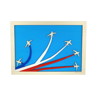 Customizable wall art frame of aerial aerobatics in cut and engraved wood