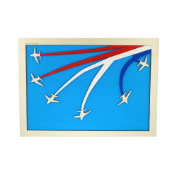 Customizable wall art frame of aerial aerobatics in cut and engraved wood