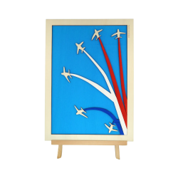 Customizable wall art frame of aerial aerobatics in cut and engraved wood