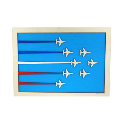Tableau cadre personnalisable de voltige aérienne en bois découpé et gravé vue de face