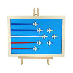 Customizable wall art frame of aerial aerobatics in cut and engraved wood