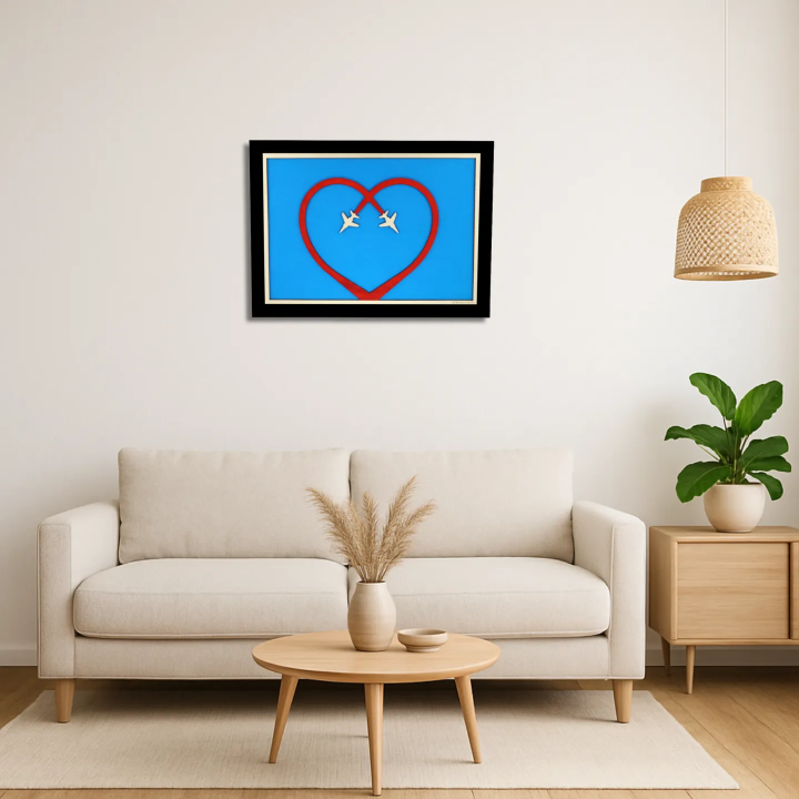 Vue d’une salle d’attente avec un tableau cadre personnalisable d’un voilier en bois découpé et gravé