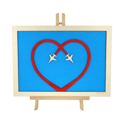 Tableau cadre personnalisable de voltige aérienne en bois découpé et gravé vue de face avec chevalet Woodillusion