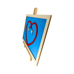 Customizable wall art frame of aerial aerobatics in cut and engraved wood side view with easel Woodillusion