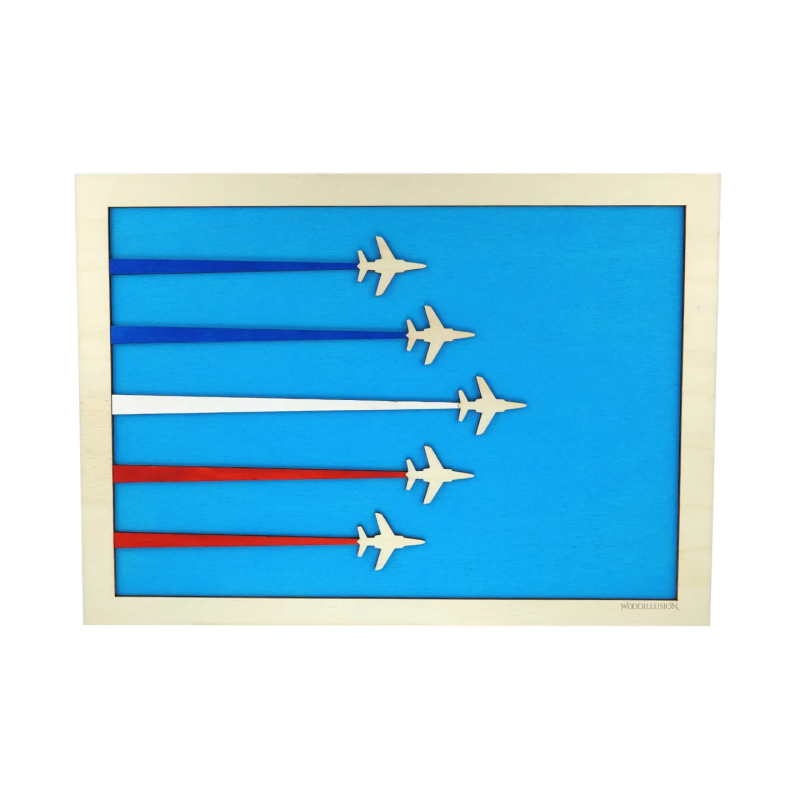 Tableau cadre personnalisable de voltige aérienne en bois découpé et gravé vue de face Woodillusion