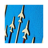 Zoom on a customizable wall art frame of aerial aerobatics in cut and engraved wood side view with easel Woodillusion