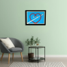 Waiting room view with a customizable wall art frame of aerial aerobatics in cut and engraved wood