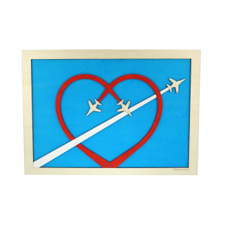 Customizable wall art frame of aerial aerobatics in cut and engraved wood front view Woodillusion