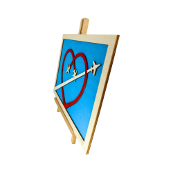 Customizable wall art frame of aerial aerobatics in cut and engraved wood side view with easel Woodillusion