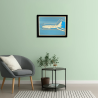 Waiting room view with a customizable wall art frame of an aeronautical design in cut and engraved wood