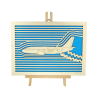 Customizable wall art frame of an aeronautical design in cut and engraved wood front view with easel Woodillusion