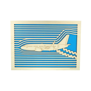 Customizable wall art frame of an aeronautical design in cut and engraved wood front view Woodillusion