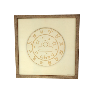 Tableau cadre personnalisable d’une balance en bois découpé et gravé vue de face Woodillusion