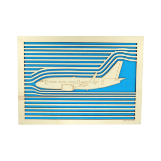 Customizable wall art frame of an aeronautical design in cut and engraved wood