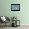 Waiting room view with a customizable wall art frame of an aeronautical design in cut and engraved wood