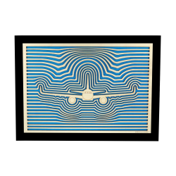 Customizable wall art frame of an aeronautical design in cut and engraved wood