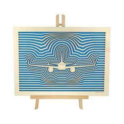 Customizable wall art frame of an aeronautical design in cut and engraved wood