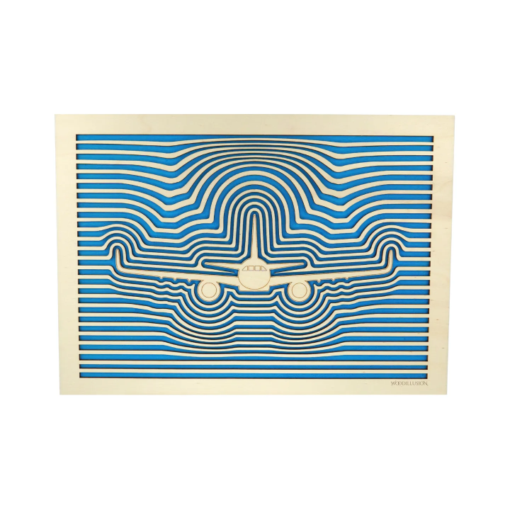 Tableau cadre personnalisable aéronautique en bois découpé et gravé