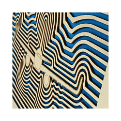 Zoom on a customizable wall art frame of an aeronautical design in cut and engraved wood