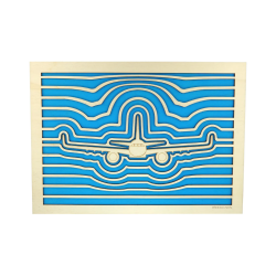 Customizable wall art frame of an aeronautical design in cut and engraved wood