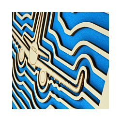 Zoom on a customizable wall art frame of an aeronautical design in cut and engraved wood